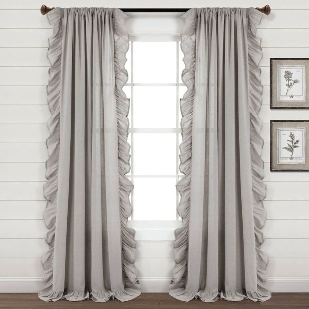 95"x54" Linen Ruffle Light Filtering Rod Pocket Curtain - Light Gray